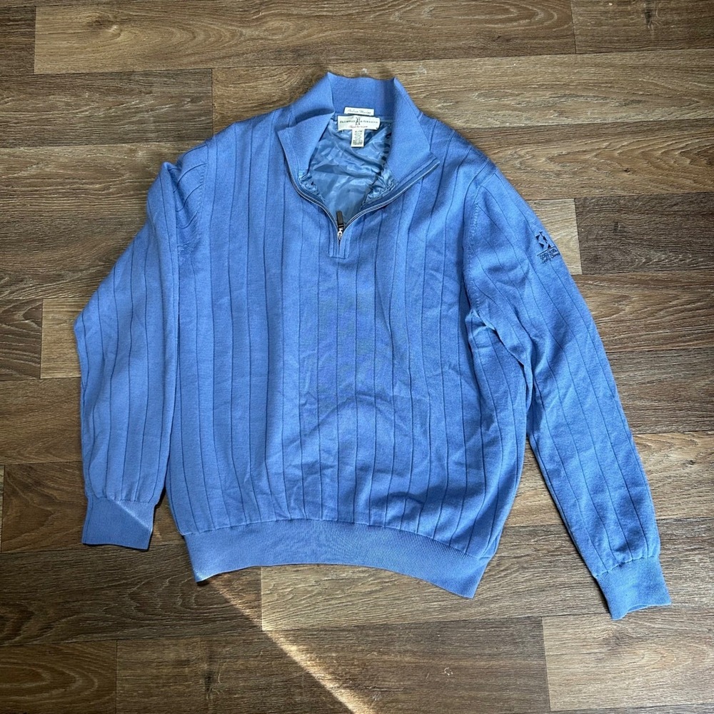Fairway & Greene Quarter Zip Sweater Mens XL Blue Italian Merino Wool Ribbed